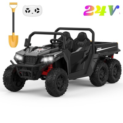 Garvee 24V 4WD 6-Wheel Ride On Dump Truck for Kids, 2-Seater Electric Truck with Remote Control, Motorized Dump Bed, Shovel, LED Lights & Music