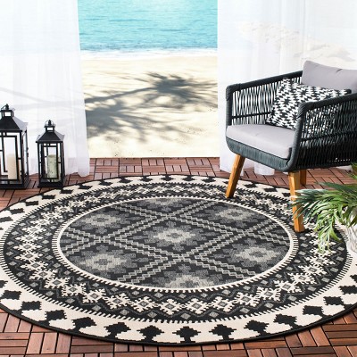 Easycare Veranda Black & Cream Synthetic 3' Round Indoor/Outdoor Rug