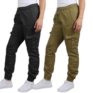 Jump Start Women's Loose  Fit  Cotton Flex Stretch Cargo Jogger Pants-2 Pack - 1 of 3