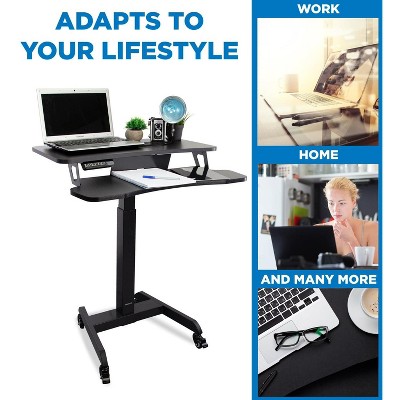 Black Electric Adjustable Standing Desk Converter with Wheels