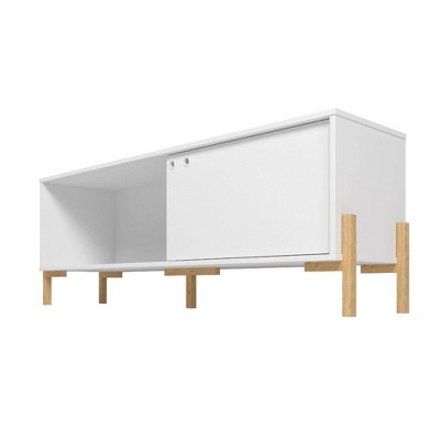 Bowery Mid-Century 56" White and Oak TV Stand with Cabinet