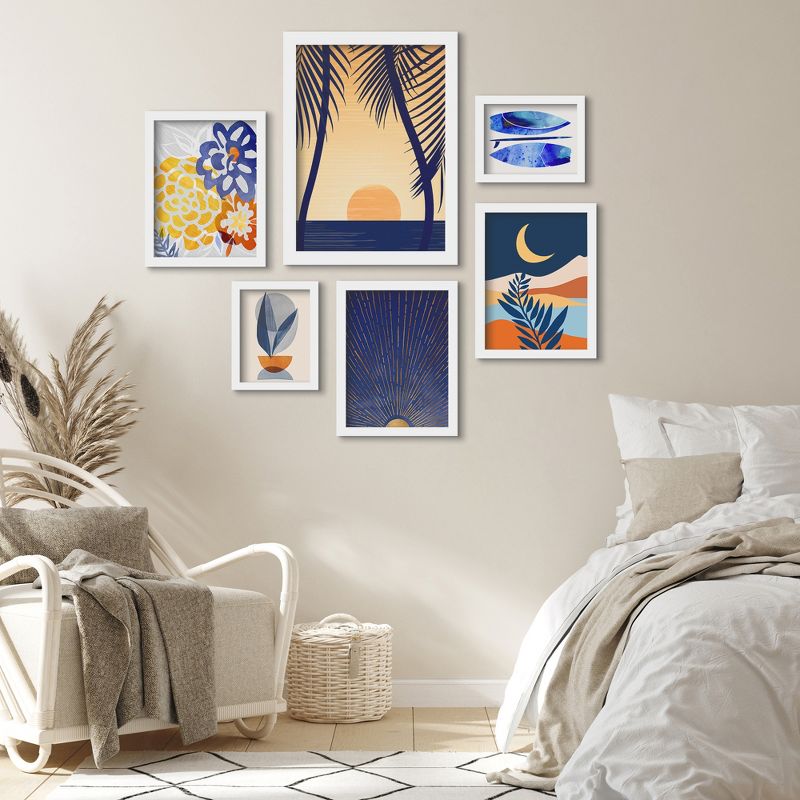 Americanflat Modern Botanical (Set Of 6) Framed Prints Gallery Wall Art Set Golden Sunset With Palms By Modern Tropical, 1 of 6