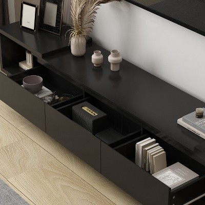 Black Extendable MDF TV Console with Drawers