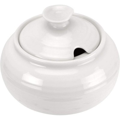 White Porcelain Ripple Design Covered Sugar Bowl