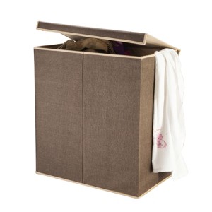 7250 Hastings Home Double Laundry Hamper Two Compartment Sorter with Magnetic Lid, Brown - 1 of 4