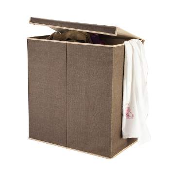 7250 Hastings Home Double Laundry Hamper Two Compartment Sorter with Magnetic Lid, Brown