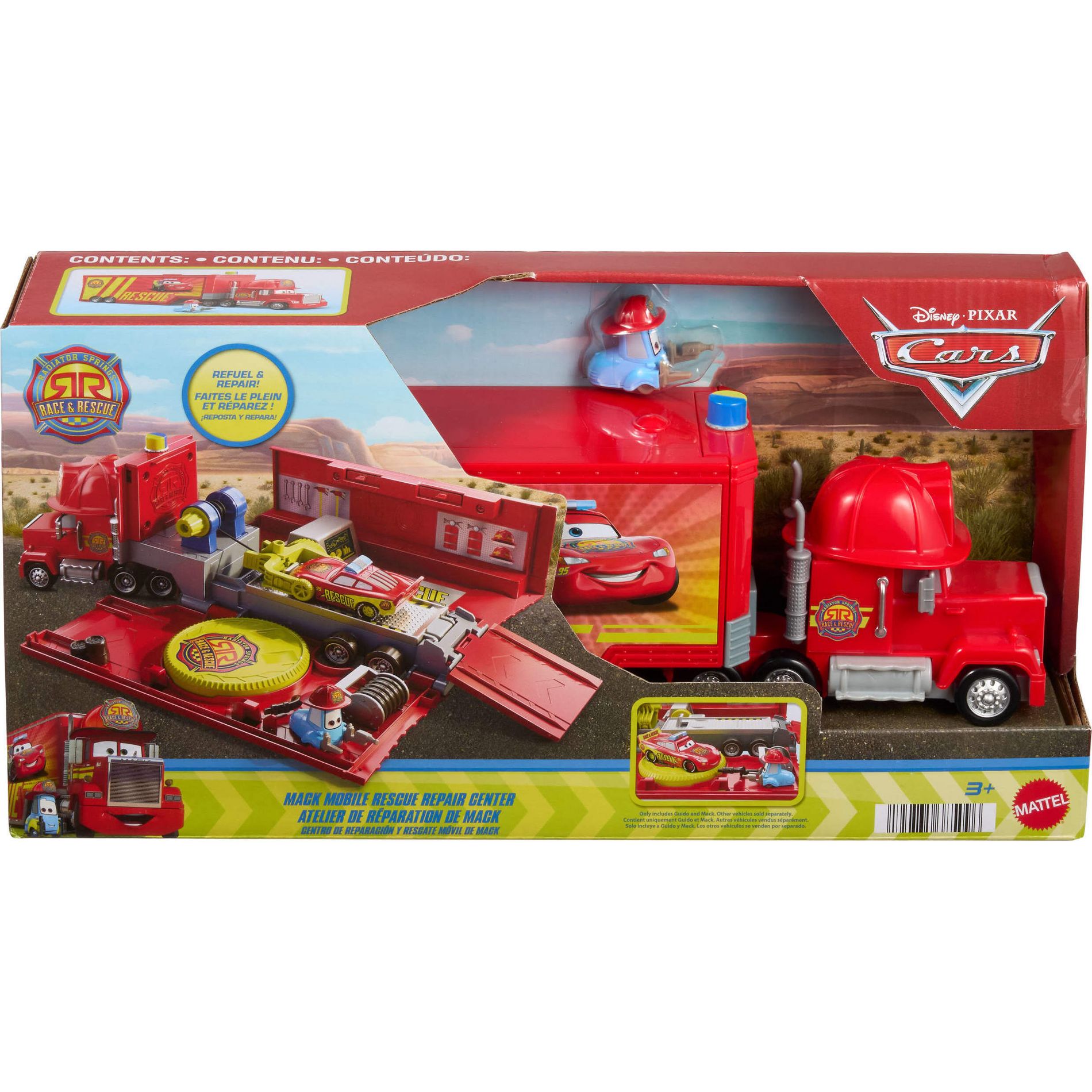 Cars Disney and Pixar Cars Mack Mobile Rescue Repair Center, Large-Scale Truck Transforms into PlaysetToy Vehicles