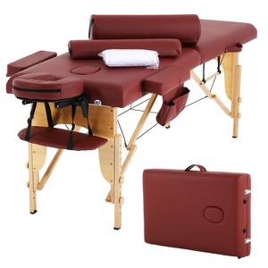 BestMassage Massage Bed Portable 2 Fold Massage Table with Towel Hanger Oil Pouch Half & Round Bolsters - 1 of 4