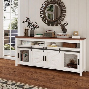 Farmhouse TV Stand, Entertainment Center with Sliding Barn Doors and Mesh Doors, Rustic Wood Industrial Media Console - 1 of 4