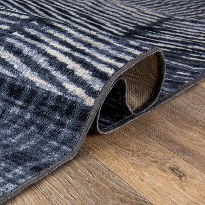 Gray Geometric Stripe Distressed Non-Slip Runner Rug 2' x 7'
