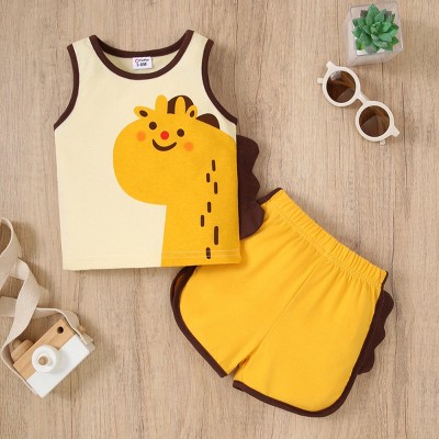 PATPAT Hyper-Tactile Baby Boy Giraffe 3D Tank Top & Shorts Outfit Set: 2 pc Casual Animal Pattern Suit