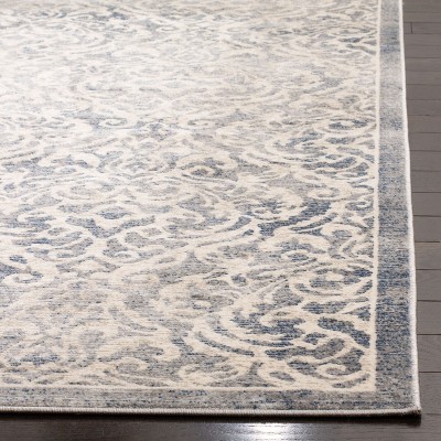 Elegant Light Grey/Blue Synthetic 2' x 12' Hand-Knotted Area Rug