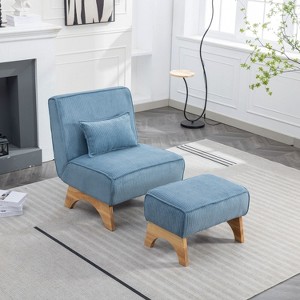 Corduroy Accent Chair with Ottoman, Single Sofa with Walnut Wooden Leg for Living Room, BedRoom, Office - Maison Boucle - 1 of 4