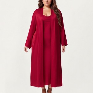 Anna-Kaci Lounge Women's Plus Size Long Robe Set with Soft Draped Silhouette and Smooth Flowing Fabric for an Layered Lounge Look - 1 of 4