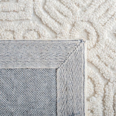 Ivory Geometric Hand-Tufted Wool Rug - 9' x 12' Textural Elegance