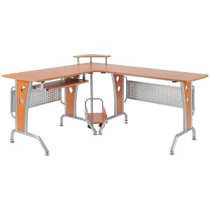 L-Shaped Corner Computer Office Desk Workstation with Elevated Shelf, Rolling Keyboard Tray, & Convenient CPU Stand Color - 1 of 4