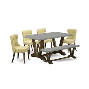 HomeStock 6-Pc Rectangle Distressed Jacobean Finish Solid Wood Top Dining Table with 1-Bench, 4-Chairs - 1 of 4