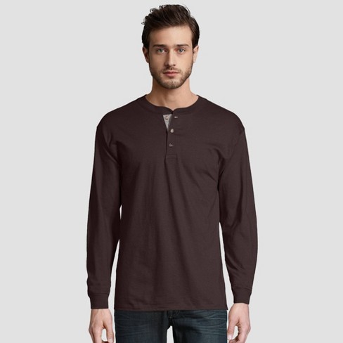 Hanes Men's Long Sleeve Beefy Henley Shirt - Maroon M : Target