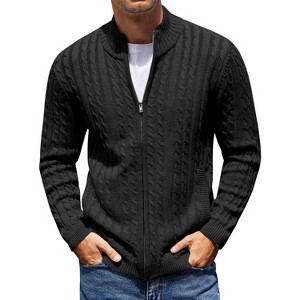 COOFANDY Men's Full Zip Cardigan Sweater Slim Fit Cable Knitted