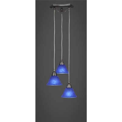 Toltec Lighting Europa 3 - Light Pendant in  Brushed Nickel with 7" Blue Italian Shade