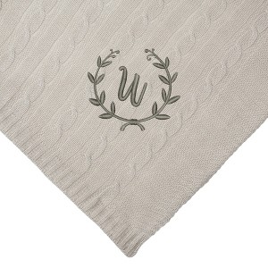 Personalization Mall Floral Wreath Initial Cable Knit Throw Blanket, Tan, 50"x60" - 1 of 1