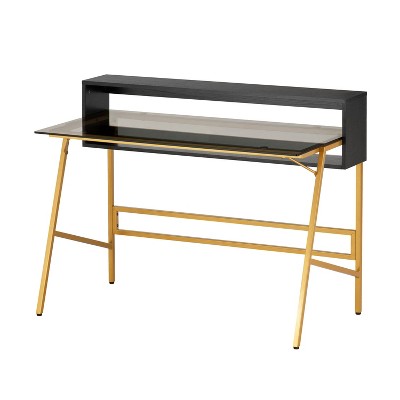 NicBex 47.25 Inch Home Office Writing Desk with Riser and Open Shelf for Bedroom,Study Room,Office,Black