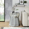 20" Drum Style Mirror Crystal Coffee Table, Polygonal Silver Accent Table, Luxury Modern Living Room Furniture - 2 of 4