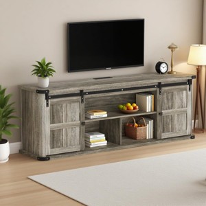 70" TV Stand for 75 Inch TVs, Farmhouse Entertainment Center and Media Furniture with Sliding Barn Doors & Storage Cabinets - 1 of 4
