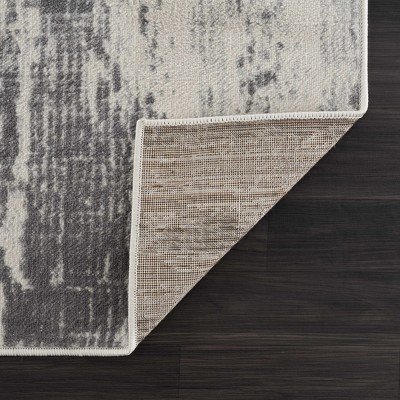 Gray and Ivory Abstract Synthetic Medium Pile Rectangle Rug