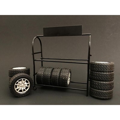 Metal Tire Rack with Rims and Tires for 1/18 Scale Models by American Diorama