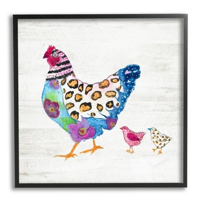 Stupell Abstract Chickens Walking Whimsical Pattern Framed Giclee