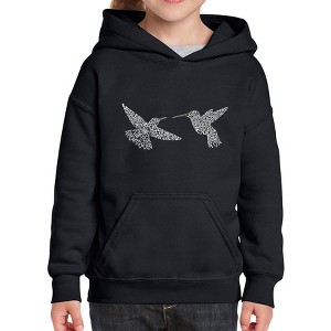 LA Pop Art Hummingbirds - Girl's Word Art Hooded Sweatshirt - 1 of 4