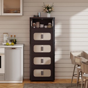 Hrinhom 19.7"W Retro 5-Tiers Foldable Storage Cabinet with Magnetic Door and Wheels - 1 of 4