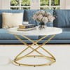 Bekrvio 31.5'' Round Glass Coffee Table with Gold-Plating Bright Metal Oval Frame, Modern Circle Gold Coffee Table for Living Room - 3 of 4