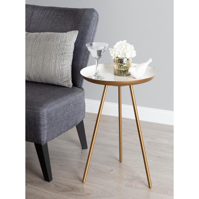 Laranya 18.5" Round White and Gold Metal Side Table