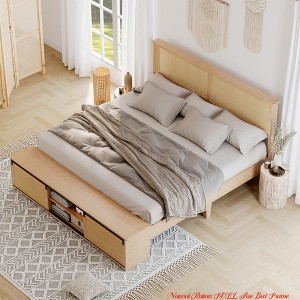 Full/Queen MDF Iron Rattan Bed End Cabinet with Sliding Doors, Multi-Material Bedroom Storage Cabinet, Bedside Rattan Organizer - 1 of 4