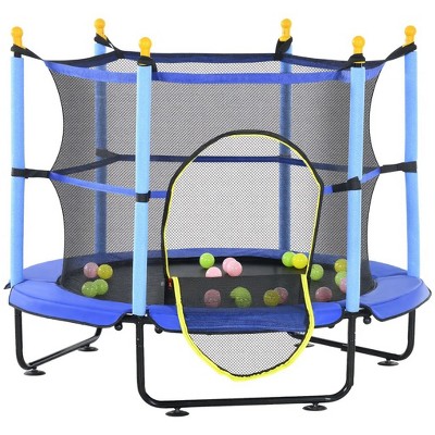 4.6 ft Kids Trampoline with Safety Enclosure & Ball Pit, Blue