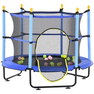 4.6 ft Kids Trampoline with Safety Enclosure & Ball Pit, Blue - 1 of 4