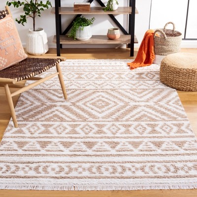 Beige and Ivory Flat Woven Geometric Area Rug