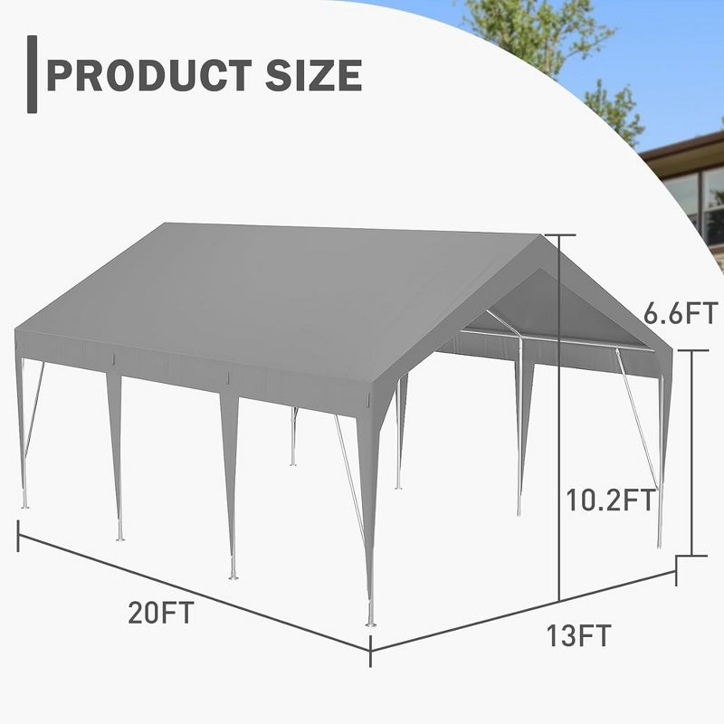 Heavy Duty UV Resistant Waterproof Carport Canopy, Portable Garage for Car, Boat, Parties, and Storage Shed, 4 of 8