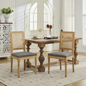Grungis Linen Armless Kitchen Chair Set of 2,Upholstered Dining Chairs with Square Rattan Backrest for Dining Room,Kitchen - 1 of 4