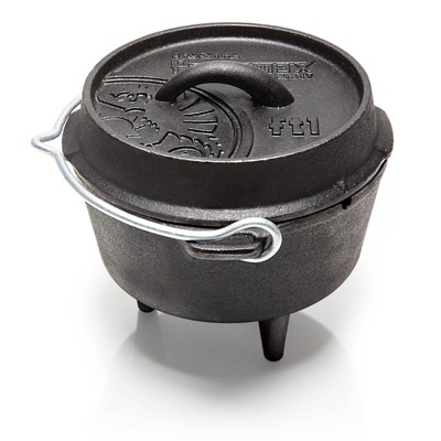 Petromax Cast Iron Dutch Oven for Cooking or Baking Outdoors Over Campfire or in the Home, Pre-Seasoned Cookware Heats Evenly, 3 Legs, 1 Qt