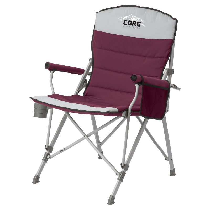 CORE Foldable Portable Padded Hard Arm Chair with Storage Pockets, Oversize Cup Holder, and Carry Bag, 300 Pound Capacity, Wine Red, 1 of 6