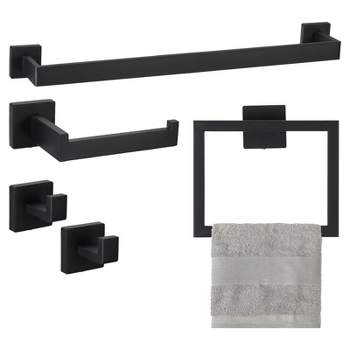 Unique Bargains Bathroom Stainless Steel Wall Mounted Towel Bar and Hook Toilet Paper Holder Set