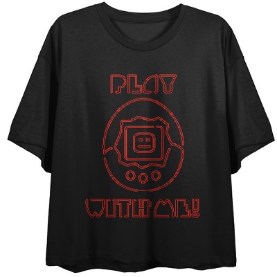 Tamagotchi Play With Me Women's Black Graphic Cropped Tee