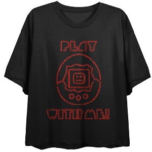Tamagotchi Play With Me Women's Black Graphic Cropped Tee - 1 of 3