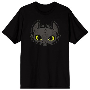 How to Train Your Dragon Franchise HTTYD Toothless Head Vector Graphic ADULT SS Tee on Black Adult Crew Neck Short Sleeve T-shirt - 1 of 4