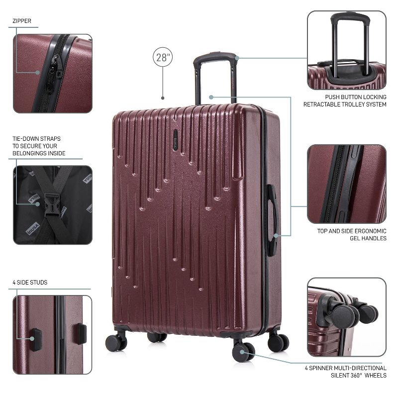 InUSA Drip Lightweight Hardside Large Checked Spinner Suitcase - Wine, 4 of 19