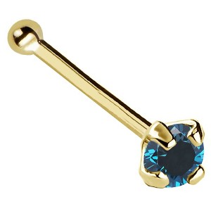 Jewelry Avalanche 22G 14K Gold Ball-end Nose Stud with Blue Diamond - 1 of 2