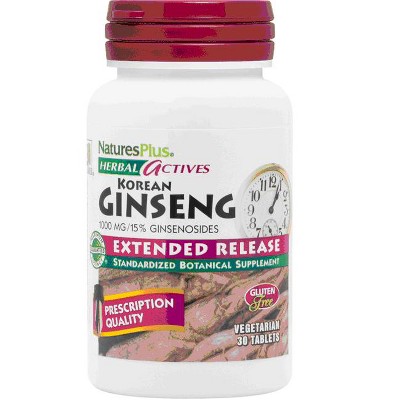 NaturesPlus Herbal Actives Korean Ginseng - Extended Release 1,000 mg 30 Veg Tablets.